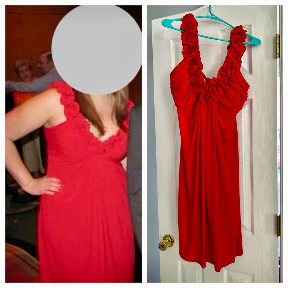 Maggy London red rosette v-neck dress size 12